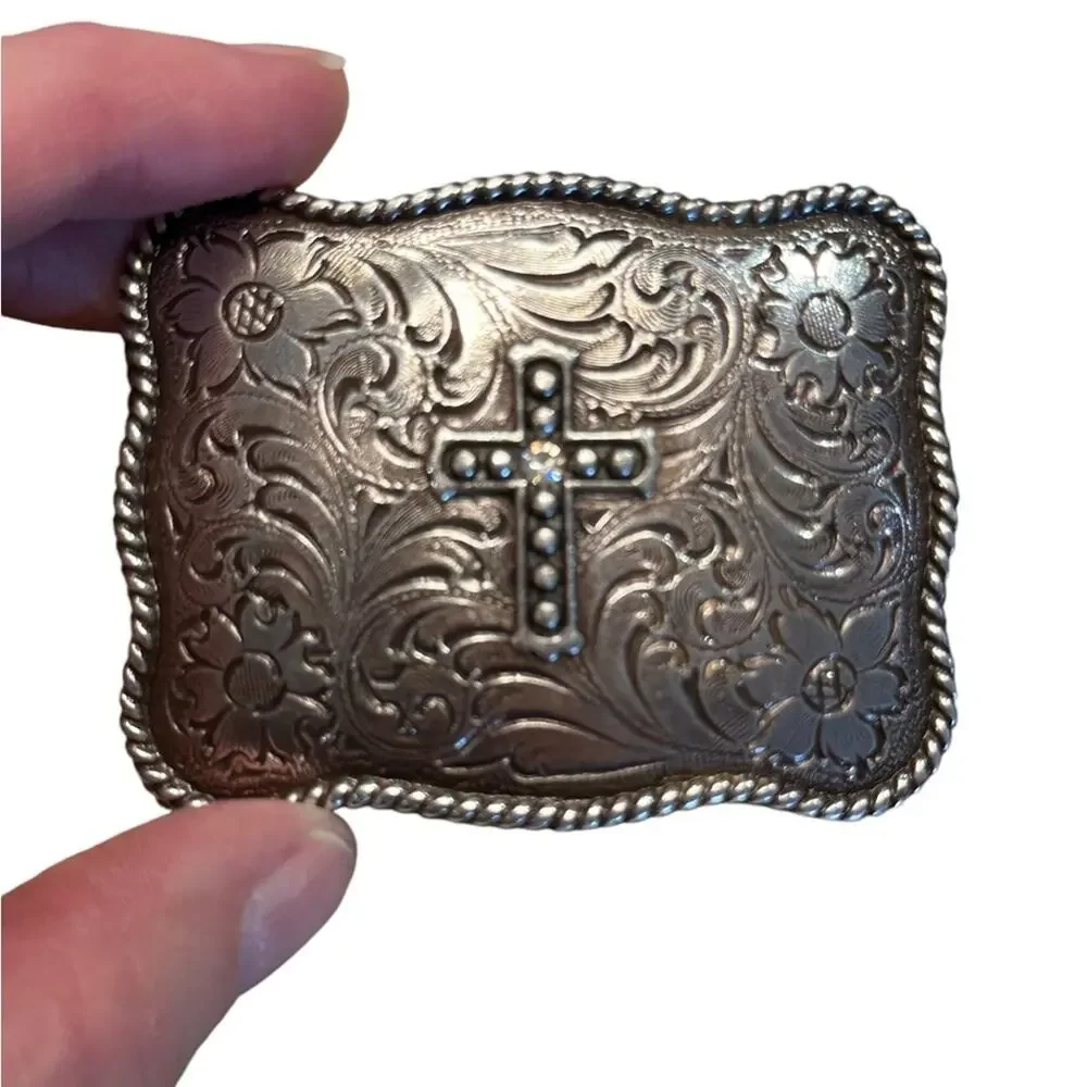 Nocona Boots Western Black & Silver Leather Belt  Silver Studs and Cross Trim 28